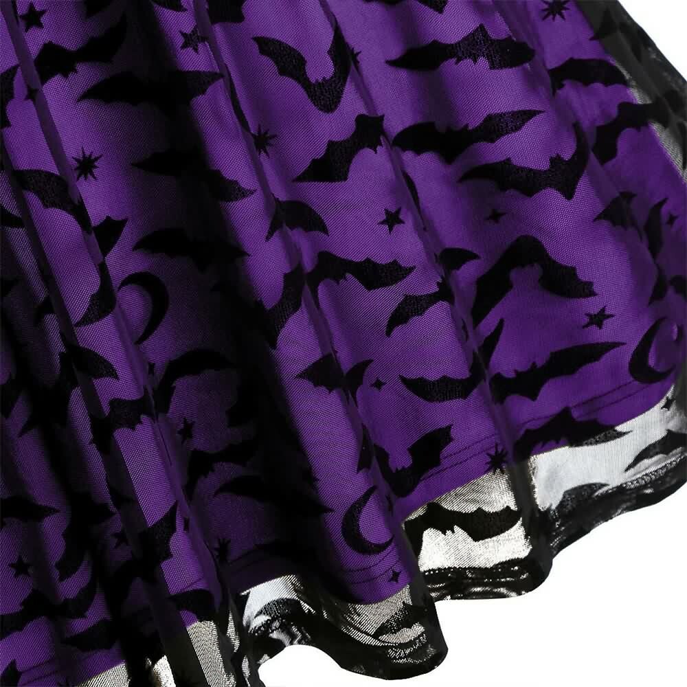 Y2K Gothic Halloween Bat Lace Dress - Retro 90s Grunge, Pastel Goth, Y2K Party Outfit