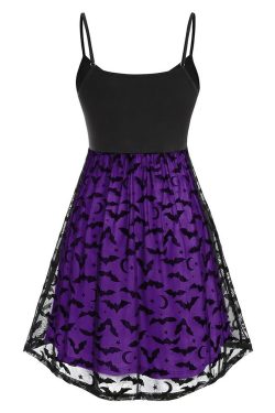 Y2K Gothic Halloween Bat Lace Dress - Retro 90s Grunge, Pastel Goth, Y2K Party Outfit