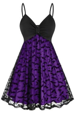 Y2K Gothic Halloween Bat Lace Dress - Retro 90s Grunge, Pastel Goth, Y2K Party Outfit