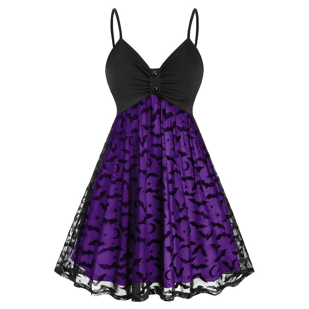 Y2K Gothic Halloween Bat Lace Dress - Retro 90s Grunge, Pastel Goth, Y2K Party Outfit