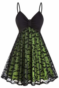 Y2K Gothic Halloween Bat Lace Dress - Retro 90s Grunge, Pastel Goth, Y2K Party Outfit
