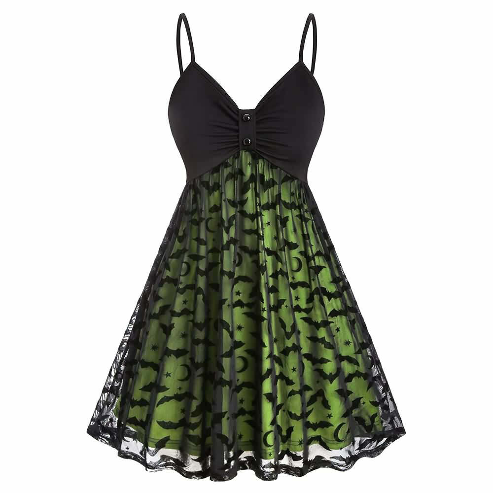Y2K Gothic Halloween Bat Lace Dress - Retro 90s Grunge, Pastel Goth, Y2K Party Outfit