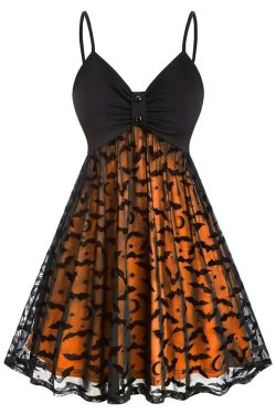 Y2K Gothic Halloween Bat Lace Dress - Retro 90s Grunge, Pastel Goth, Y2K Party Outfit