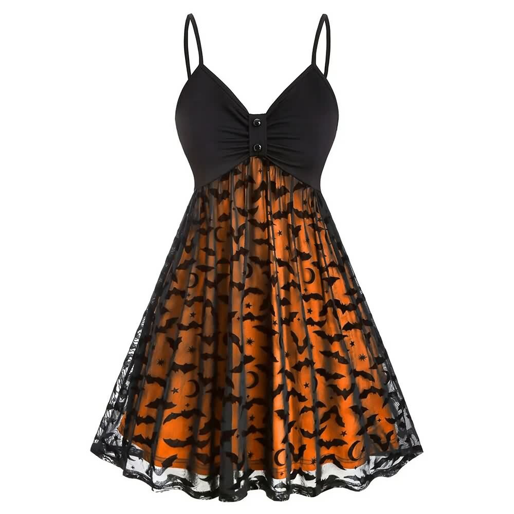 Y2K Gothic Halloween Bat Lace Dress - Retro 90s Grunge, Pastel Goth, Y2K Party Outfit