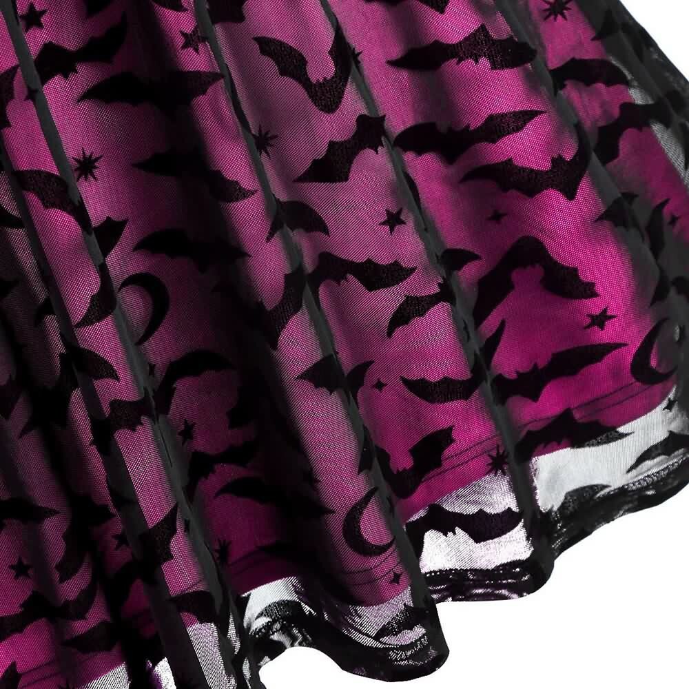 Y2K Gothic Halloween Bat Lace Dress - Retro 90s Grunge, Pastel Goth, Y2K Party Outfit