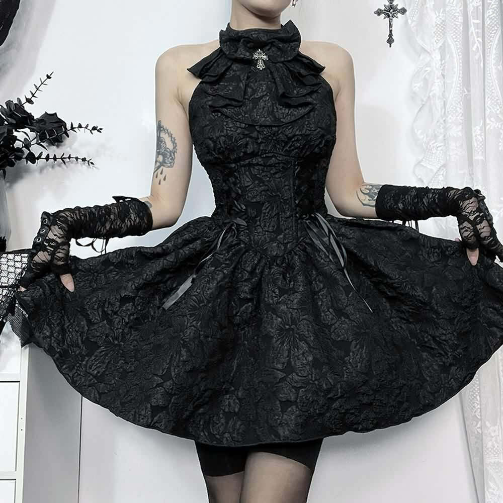 Y2K Gothic Halter Sleeveless Mini Skirt - Retro 90s Grunge Summer Outfit for Women