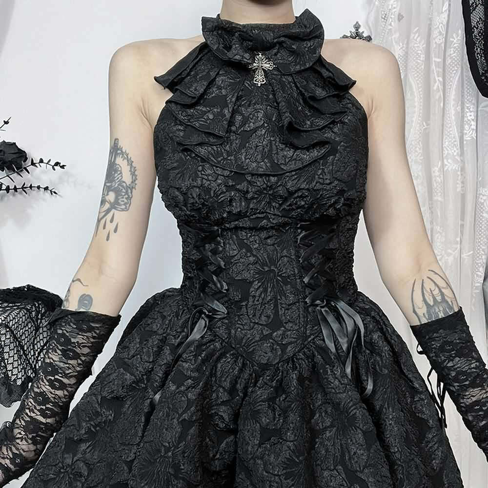 Y2K Gothic Halter Sleeveless Mini Skirt - Retro 90s Grunge Summer Outfit for Women