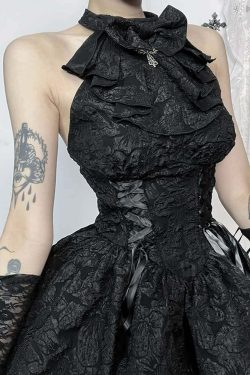 Y2K Gothic Halter Sleeveless Mini Skirt - Retro 90s Grunge Summer Outfit for Women