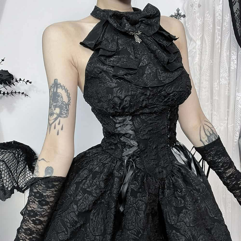 Y2K Gothic Halter Sleeveless Mini Skirt - Retro 90s Grunge Summer Outfit for Women