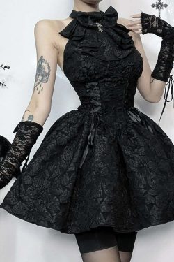 Y2K Gothic Halter Sleeveless Mini Skirt - Retro 90s Grunge Summer Outfit for Women