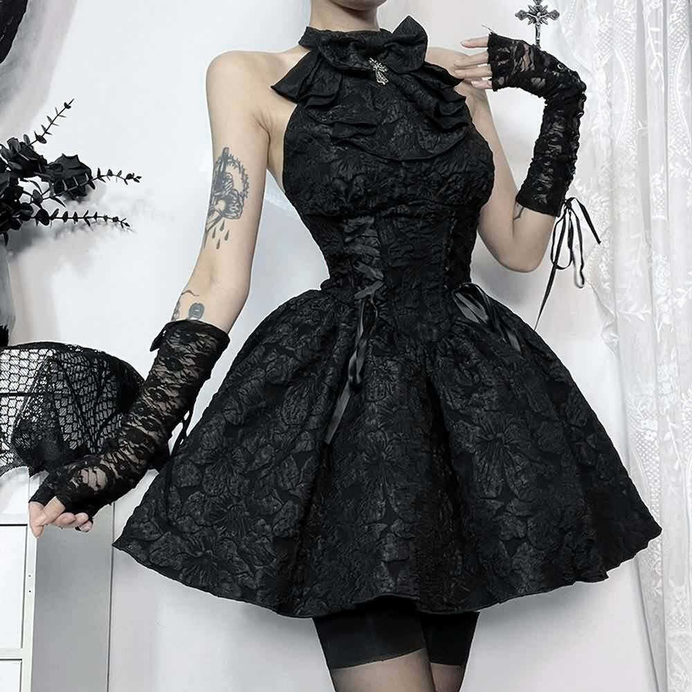Y2K Gothic Halter Sleeveless Mini Skirt - Retro 90s Grunge Summer Outfit for Women