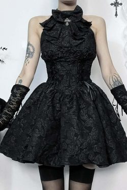 Y2K Gothic Halter Sleeveless Mini Skirt - Retro 90s Grunge Summer Outfit for Women