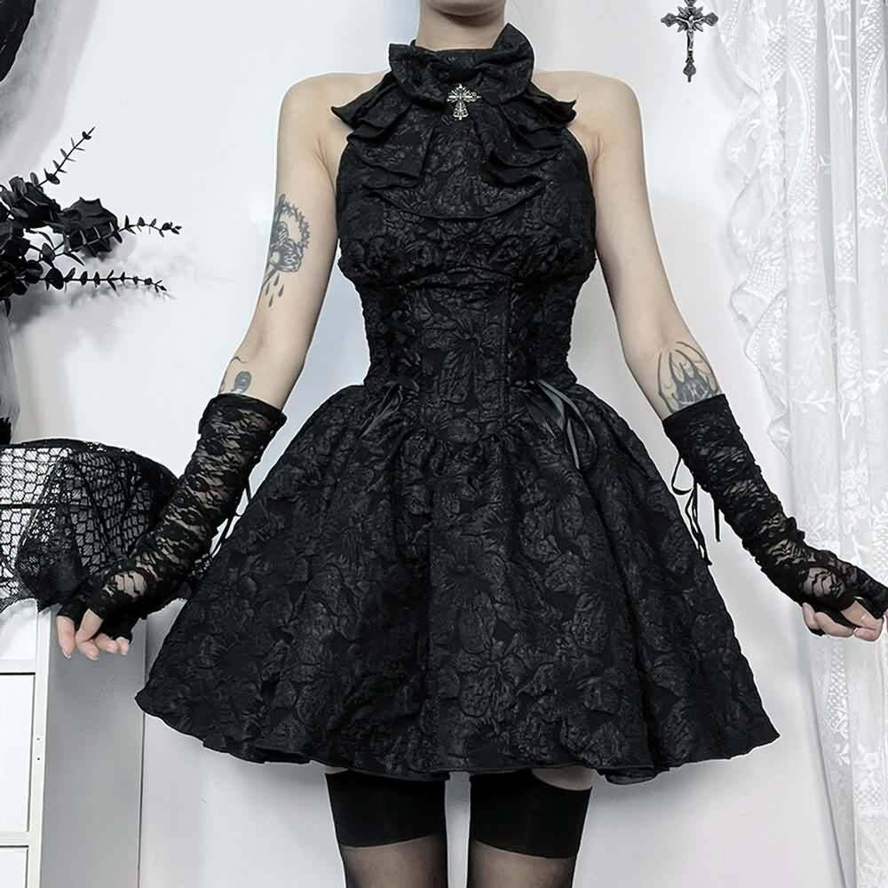 Y2K Gothic Halter Sleeveless Mini Skirt - Retro 90s Grunge Summer Outfit for Women