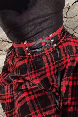 Y2K Gothic Harajuku Red Black Plaid Mini Skirt - 90s Grunge Retro Summer Outfit