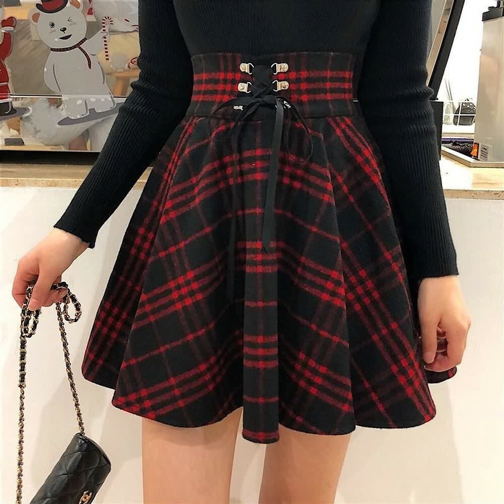 Y2K Gothic Harajuku Red Black Plaid Mini Skirt - 90s Grunge Retro Summer Outfit