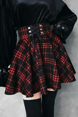 Y2K Gothic Harajuku Red Black Plaid Mini Skirt - 90s Grunge Retro Summer Outfit