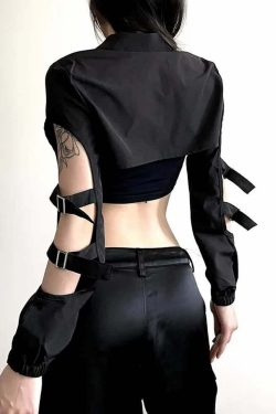 Y2K Gothic High Collar Crop Jacket - Retro 90s Grunge Fashion, Perfect for Y2K Outfits
