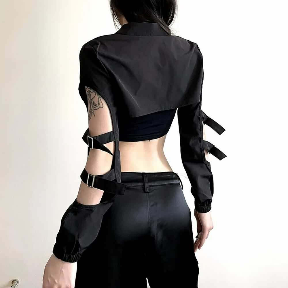 Y2K Gothic High Collar Crop Jacket - Retro 90s Grunge Fashion, Perfect for Y2K Outfits