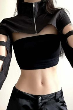 Y2K Gothic High Collar Crop Jacket - Retro 90s Grunge Fashion, Perfect for Y2K Outfits