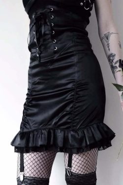 Y2K Gothic High Waist Ruched Mini Skirt - 90s Grunge Summer Outfit, Retro Party Fashion