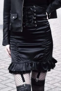Y2K Gothic High Waist Ruched Mini Skirt - 90s Grunge Summer Outfit, Retro Party Fashion
