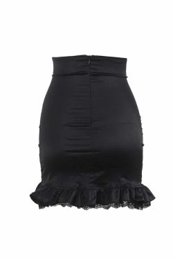 Y2K Gothic High Waist Ruched Mini Skirt - 90s Grunge Summer Outfit, Retro Party Fashion