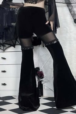 Y2K Gothic High Waist Velvet Flare Pants - Retro 90s Grunge Fashion for Summer Outfits