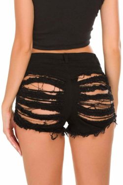 Y2K Gothic High Waisted Distressed Denim Shorts - 90s Grunge Summer Outfit