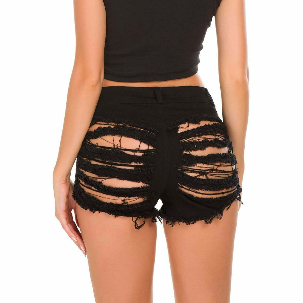 Y2K Gothic High Waisted Distressed Denim Shorts - 90s Grunge Summer Outfit