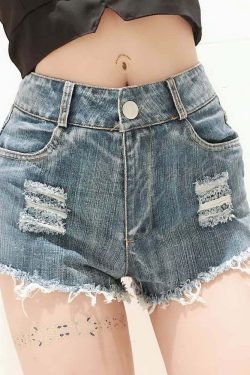 Y2K Gothic High Waisted Distressed Denim Shorts - 90s Grunge Summer Outfit