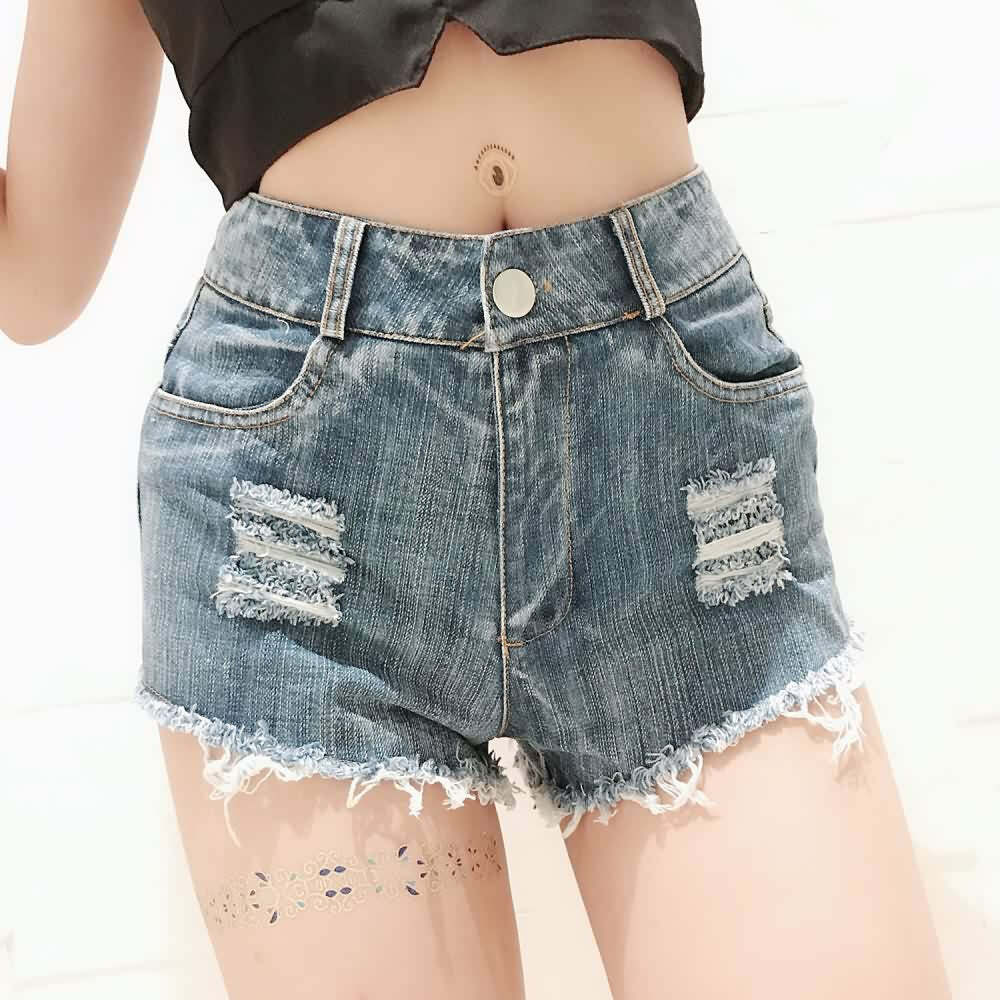 Y2K Gothic High Waisted Distressed Denim Shorts - 90s Grunge Summer Outfit