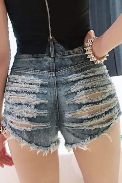Y2K Gothic High Waisted Distressed Denim Shorts - 90s Grunge Summer Outfit