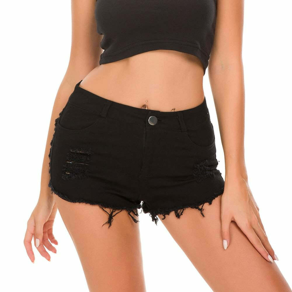 Y2K Gothic High Waisted Distressed Denim Shorts - 90s Grunge Summer Outfit