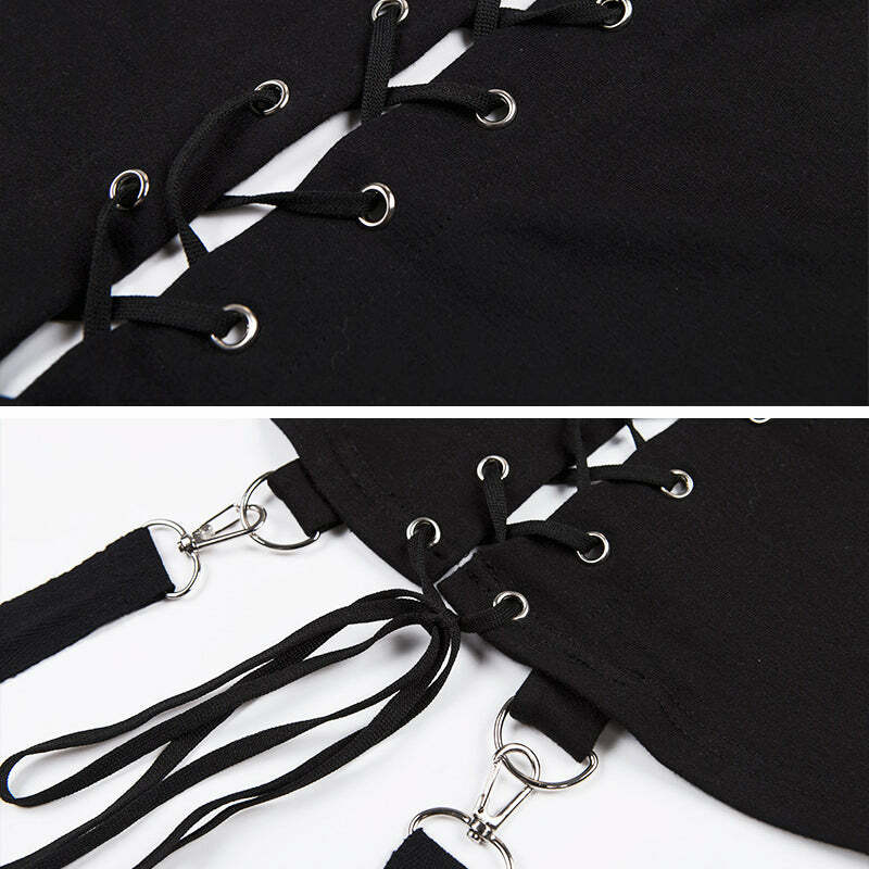 Y2K Gothic Hoodie with Straps - 90s Grunge, Retro Style, Y2K Fashion, Pastel Goth Outfits