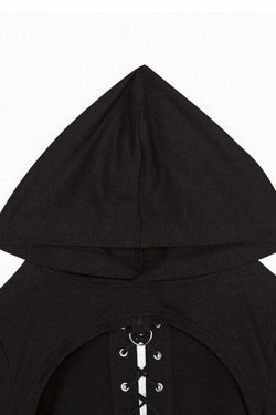 Y2K Gothic Hoodie with Straps - 90s Grunge, Retro Style, Y2K Fashion, Pastel Goth Outfits