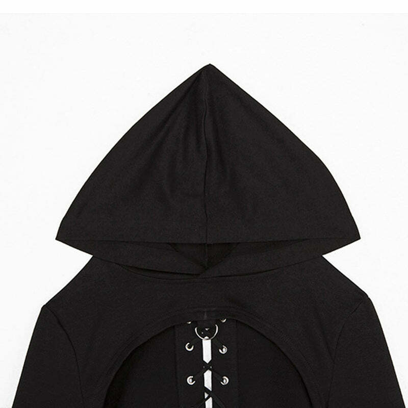 Y2K Gothic Hoodie with Straps - 90s Grunge, Retro Style, Y2K Fashion, Pastel Goth Outfits
