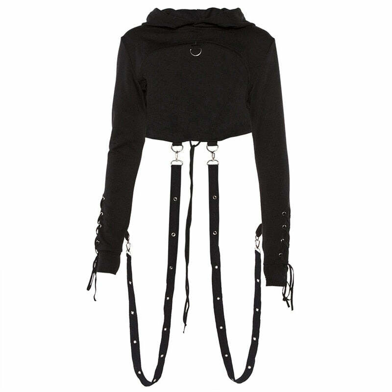 Y2K Gothic Hoodie with Straps - 90s Grunge, Retro Style, Y2K Fashion, Pastel Goth Outfits