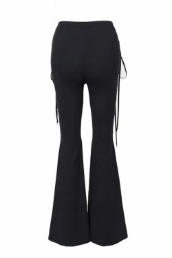 Y2K Gothic Lace-Up Cut-Out Flare Pants - Retro 90s Grunge Summer Club Outfit