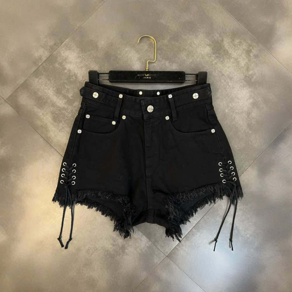 Y2K Gothic Lace-Up Denim Shorts - 90s Grunge Summer Outfit, Retro Y2K Fashion