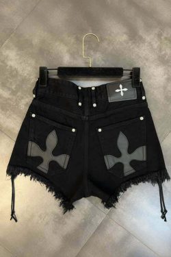 Y2K Gothic Lace-Up Denim Shorts - 90s Grunge Summer Outfit, Retro Y2K Fashion