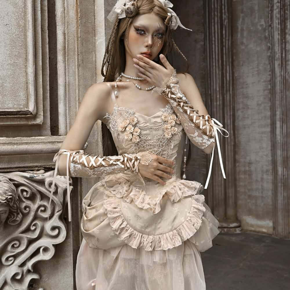 Y2K Gothic Lace Fingerless Arm Warmer Gloves - Retro 90s Grunge, Pastel Goth, Y2K Fashion