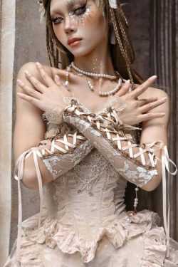 Y2K Gothic Lace Fingerless Arm Warmer Gloves - Retro 90s Grunge, Pastel Goth, Y2K Fashion