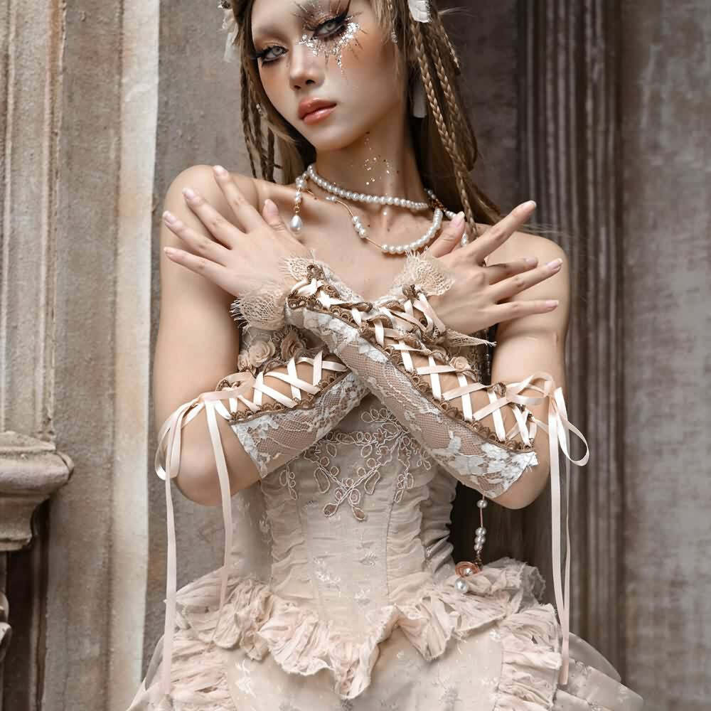 Y2K Gothic Lace Fingerless Arm Warmer Gloves - Retro 90s Grunge, Pastel Goth, Y2K Fashion
