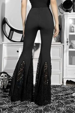 Y2K Gothic Lace Flare Pants - Retro 90s Grunge, Pastel Goth, Y2K Party & Club Outfits