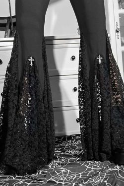 Y2K Gothic Lace Flare Pants - Retro 90s Grunge, Pastel Goth, Y2K Party & Club Outfits