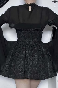 Y2K Gothic Lace Mini Dress with Shrug - Perfect for 90s Grunge, Retro, and Summer Party Outfits