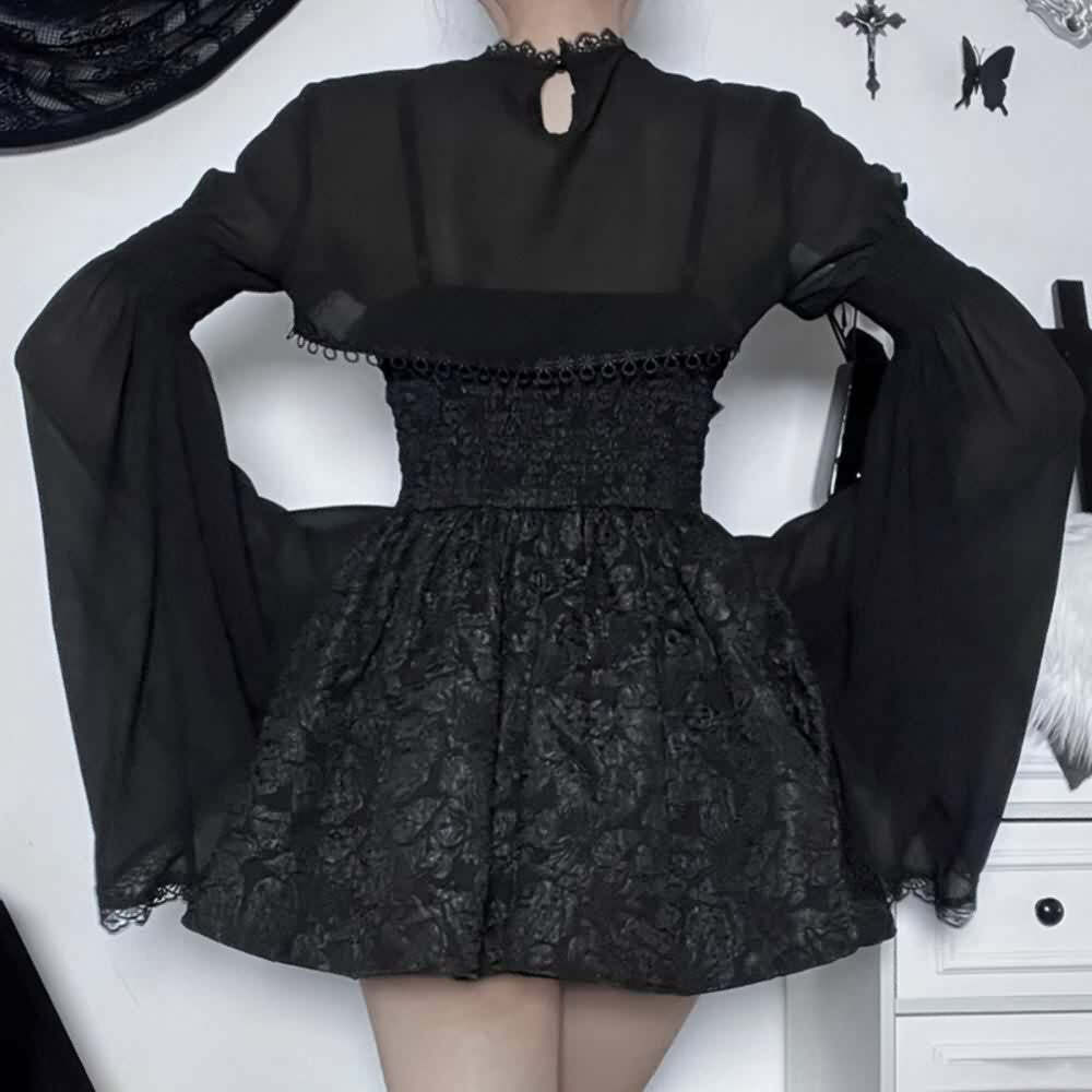 Y2K Gothic Lace Mini Dress with Shrug - Perfect for 90s Grunge, Retro, and Summer Party Outfits