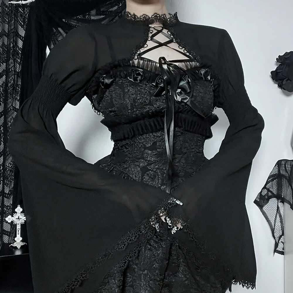 Y2K Gothic Lace Mini Dress with Shrug - Perfect for 90s Grunge, Retro, and Summer Party Outfits