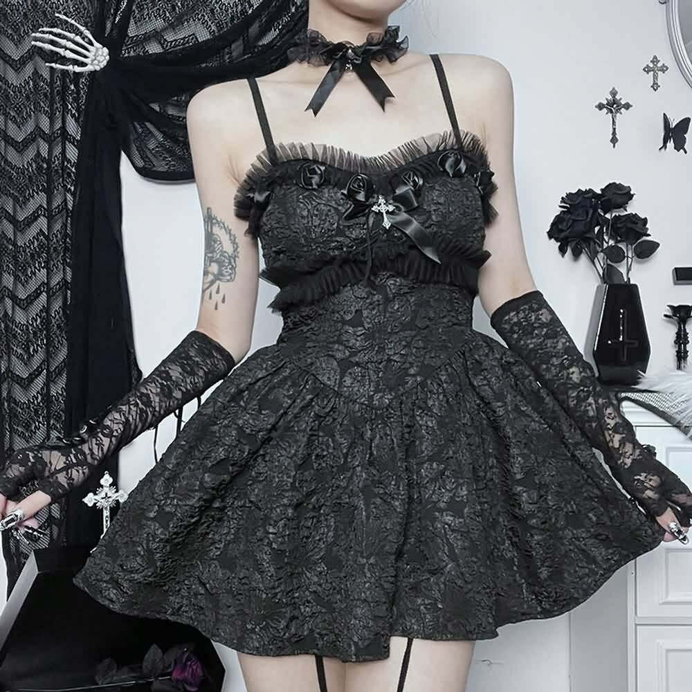 Y2K Gothic Lace Mini Dress with Shrug - Perfect for 90s Grunge, Retro, and Summer Party Outfits