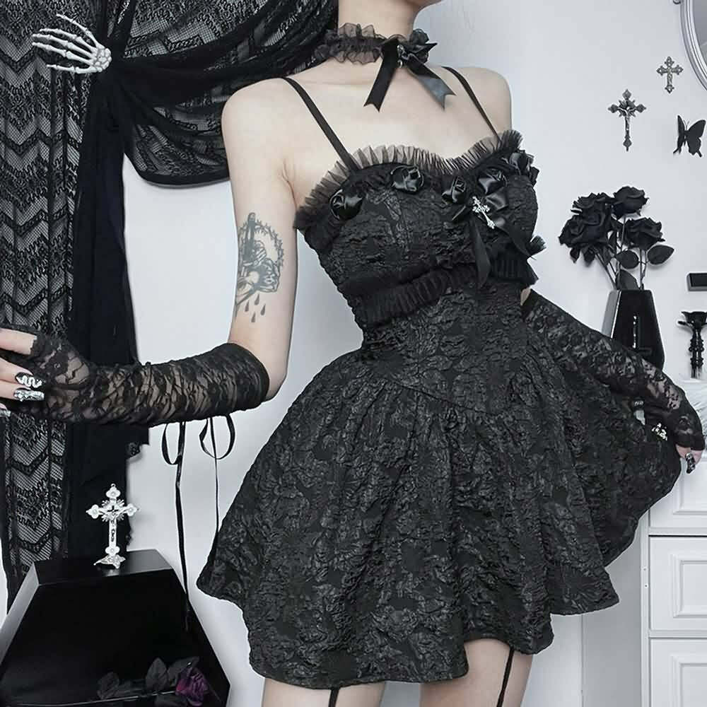 Y2K Gothic Lace Mini Dress with Shrug - Perfect for 90s Grunge, Retro, and Summer Party Outfits